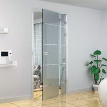 GFFD.S4 Γυάλινη ανοιγόμενη πόρτα 8-10mm,σετ, τοίχος-γυαλί, χρώμα ανοξείδωτο ατσάλι(max.90x250cm-45Kg)
