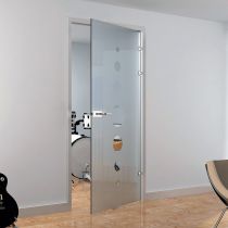 GFFD.S26 Γυάλινη ανοιγόμενη πόρτα 8-10mm,σετ, κλειδαριά, τοίχος, χρώμα ανοξείδωτο ατσάλι(max.90x250cm-45Kg)