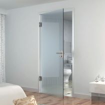 GFFD.S74 Γυάλινη ανοιγόμενη πόρτα 10-12mm,σετ,αριστ, κλειδ. WC, τοίχος-γυαλί, χρ.ανοξείδ.(max.120x290cm-70Kg)