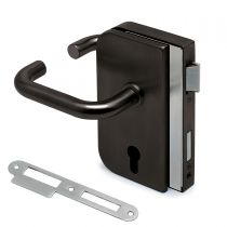 GFFD.058 Κλειδαριά γυάλινης ανοιγόμενης πόρτας 8-12mm, δεξιά με πόμολο & κλειδαριά, χρώμα μαύρο ανθρακί