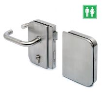 GFFD.061 Κλειδαριά γυάλινης ανοιγόμενης πόρτας 8-12mm, δεξιάπόμολο, κλειδ. WC & χτύπο, χρώμα ανοξείδωτο ατσάλι
