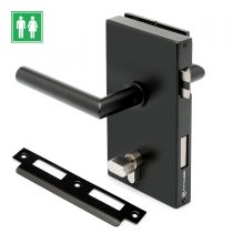 GFFD.070 Κλειδαριά γυάλινης ανοιγόμενης πόρτας 8-12mm, αριστερή με πόμολο & κλειδαριά WC, χρώμα μαύρο ανθρακί