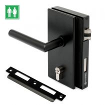 GFFD.080 Κλειδαριά γυάλινης ανοιγόμενης πόρτας 8-12mm, δεξιά με πόμολο & κλειδαριά WC, χρώμα μαύρο ανθρακί